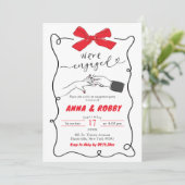 Handgezeichnete Red Bow Engagement Party Einladung (Stehend Vorderseite)
