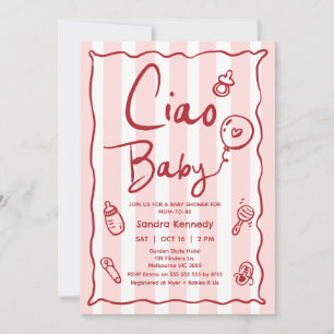 Handgezeichnete Red Pink Ciao Baby Dusche Einladung