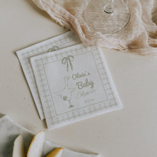 Handgezeichnete Retro-Alberne Gänse-Babydusche Serviette