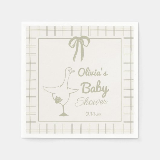 Handgezeichnete Retro-Alberne Gänse-Babydusche Serviette (Vorderseite)