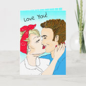 Handgezeichnete Retro Art Couple's Liebe You Karte (Vorderseite)
