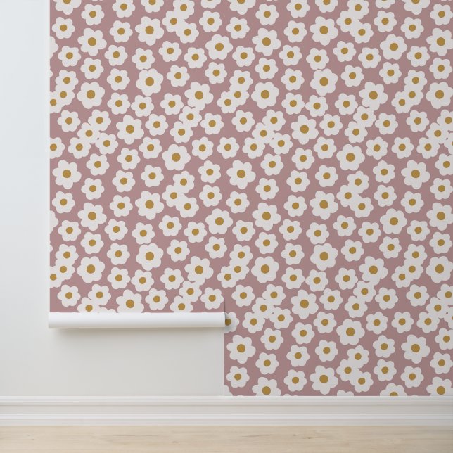 Handgezeichnete Retro Dasies Pink Floral Tapete (Anwendung)