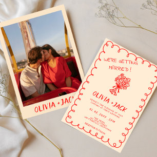 Handgezeichnete Retro-Funky-Vintage-Foto-Hochzeit Einladung