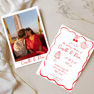 Handgezeichnete Retro-Funky-Vintage-Rote-Foto-Hoch Einladung
