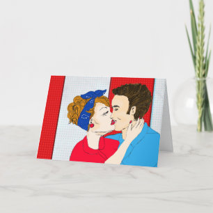 Handgezeichnete Retro-Kunst Liebespaar 'Liebe dich Karte