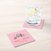 Handgezeichnete Retro Rosa Moderne Kunsthochzeit Rechteckiger Pappuntersetzer (Vor Ort)