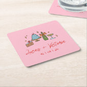 Handgezeichnete Retro Rosa Moderne Kunsthochzeit Rechteckiger Pappuntersetzer (angewinkelt)
