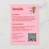 Handgezeichnete Retro-Rosa QR-Code Hochzeitsinform Begleitkarte (Vorderseite)