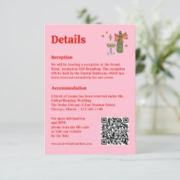 Handgezeichnete Retro-Rosa QR-Code Hochzeitsinform Begleitkarte