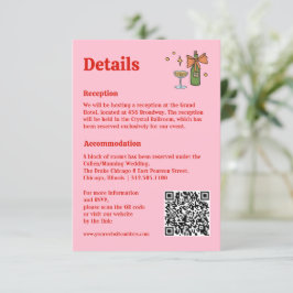 Handgezeichnete Retro-Rosa QR-Code Hochzeitsinform Begleitkarte