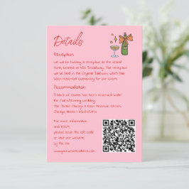 Handgezeichnete Retro-Rosa QR-Code Hochzeitsinform Begleitkarte