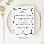 Handgezeichnete Ribbon & Bow Black & White Wedding Menükarte<br><div class="desc">Handgezeichnetes Ribbon & Bow Black & White Wedding Menü mit handgeschriebenem Schriftart.</div>