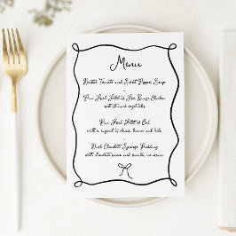 Handgezeichnete Ribbon & Bow Black & White Wedding Menükarte