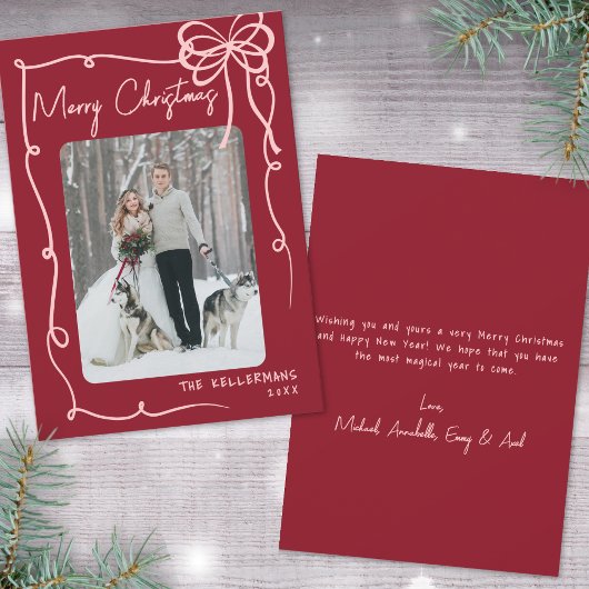 Handgezeichnete Ribbon Bow Red Retro Weihnachten