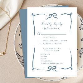 Handgezeichnete Ribbon Doodle Dusty Blue Modern We RSVP Karte