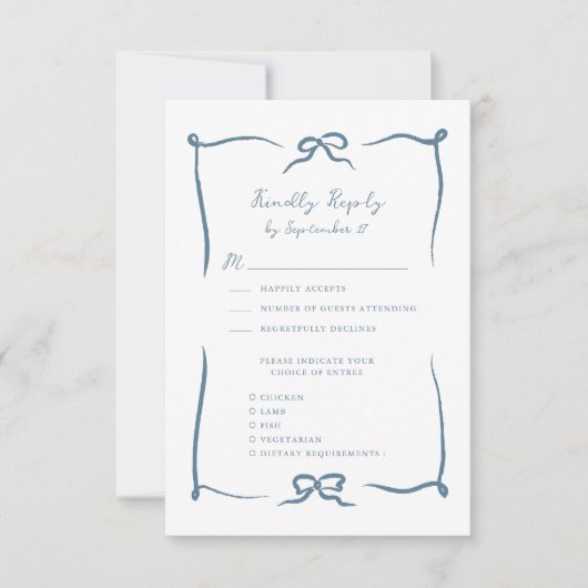 Handgezeichnete Ribbon Doodle Dusty Blue Modern We RSVP Karte (Vorderseite)