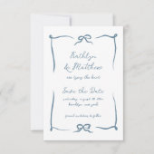 Handgezeichnete Ribbon Doodle Dusty Blue Modern We Save The Date (Vorderseite)