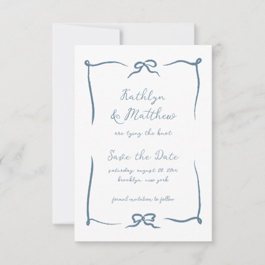 Handgezeichnete Ribbon Doodle Dusty Blue Modern We Save The Date (Vorderseite)
