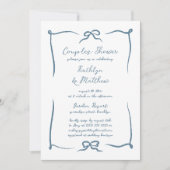 Handgezeichnete Ribbon Dusty Blue Modern Couples D Einladung (Vorderseite)