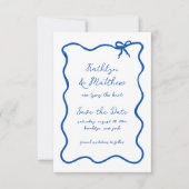 Handgezeichnete Ribbon Whimsical Französisch Blau Save The Date (Vorderseite)