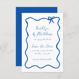 Handgezeichnete Ribbon Whimsical Französisch Blau Save The Date