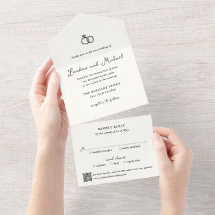 Handgezeichnete Ringe Doodle QR Code Moderne Hochz All In One Einladung