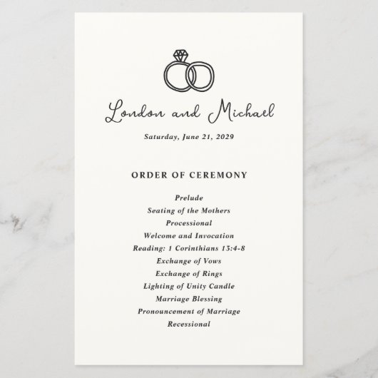 Handgezeichnete Rings Doodle Modernes Hochzeitspro (Vorderseite)