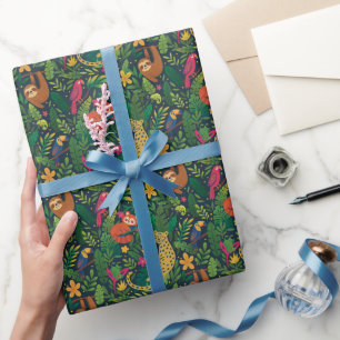 Handgezeichnete Rollen von Regenwaldtieren zum Ein Geschenkpapier