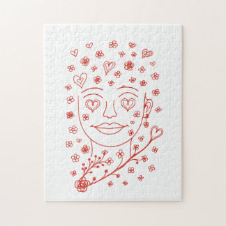 Handgezeichnete romantische Linienkunst Gesicht mi Puzzle