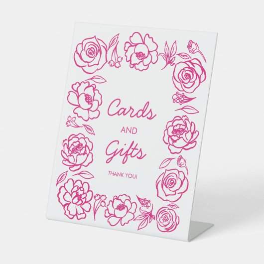 Handgezeichnete rosa Blumenkarten und Geschenke Sockelschild (Vorderseite)