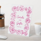 Handgezeichnete rosa Blumenkarten und Geschenke Sockelschild (In SItu)