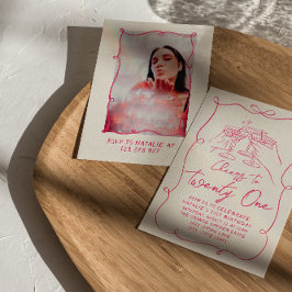 Handgezeichnete rosa Bow 21. Foto Geburtstagsparty Einladung
