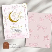 Handgezeichnete rosa Coquette über der Mond-Babydu Einladung