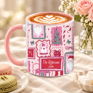 Handgezeichnete rosa Coquette-Weihnachtsdoodles Tasse