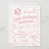 Handgezeichnete Rosa Disco Geburtstagsparty Girls Einladung (Vorderseite)