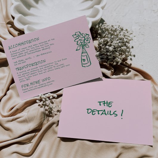 Handgezeichnete, rosa farbige Hochzeitsdetails Begleitkarte