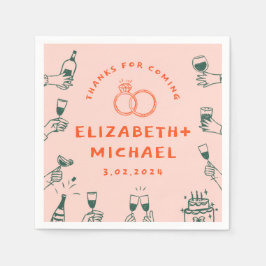 Handgezeichnete Rosa Funky Wedding Serviette