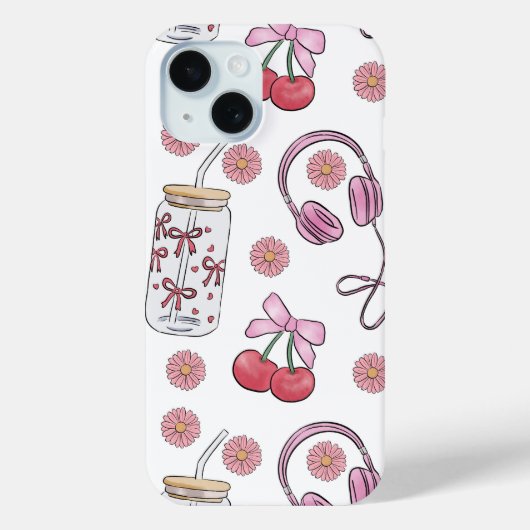 Handgezeichnete rosa girly Elemente nahtloses Must Case-Mate iPhone Hülle (Rückseite)