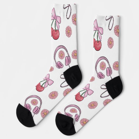 Handgezeichnete rosa girly Elemente nahtloses Must Socken (Linkes Detail)