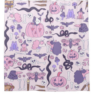 handgezeichnete rosa Halloween-Zombie-Knochen Duschvorhang