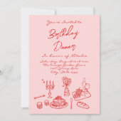 Handgezeichnete rosa Kokette Foto Geburtstagsfest Einladung (Vorderseite)