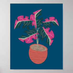 Handgezeichnete rosa Monstera-Pflanze Poster