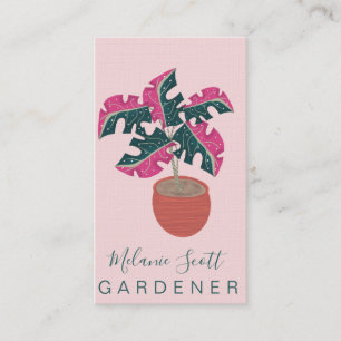 Handgezeichnete rosa Monstera-Pflanze Visitenkarte