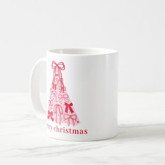 Handgezeichnete rosa rote Bögen Weihnachtsbaum Kaffeetasse (Vorderseite Links)
