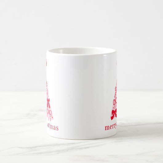 Handgezeichnete rosa rote Bögen Weihnachtsbaum Kaffeetasse (Mittel)