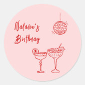 Handgezeichnete rosa rote Cocktailbrille Geburtsta Runder Aufkleber (Vorderseite)