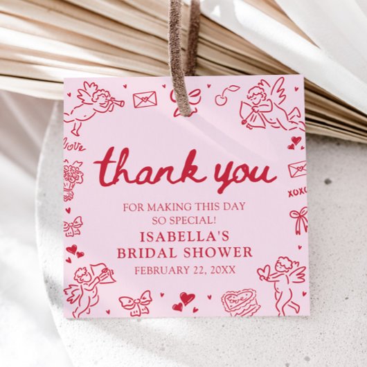 Handgezeichnete rosa rote Herzen Valentinstag Brau Geschenkanhänger