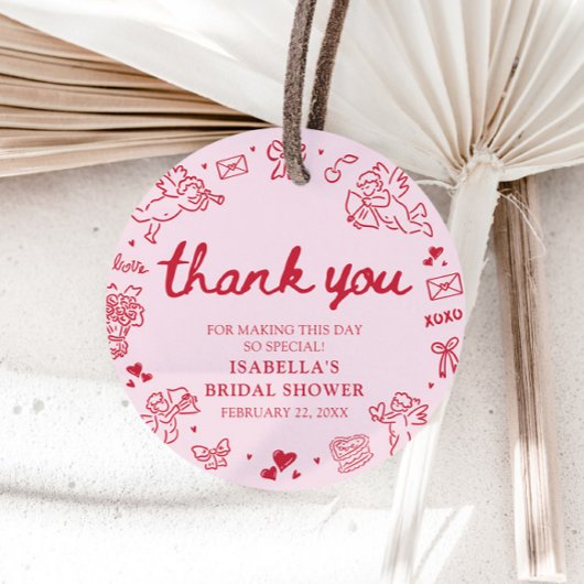 Handgezeichnete rosa rote Herzen Valentinstag Brau Geschenkanhänger