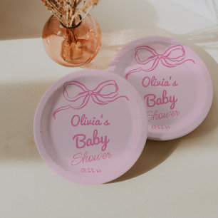 Handgezeichnete rosa Schleife Baby Mädchen Shower Pappteller