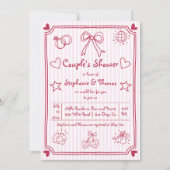 Handgezeichnete Rosa Streifen Dusche Einladung (Vorderseite)